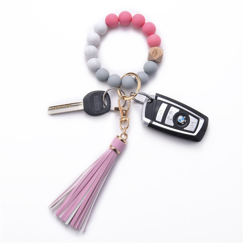 Wholesale Silicone Beaded Tassel Wrist Keychain