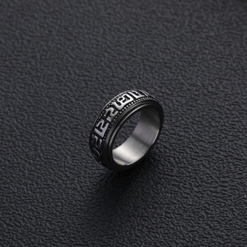 Wholesale Titanium Steel Town Shop Treasure Six-character Mantra Men's Ring