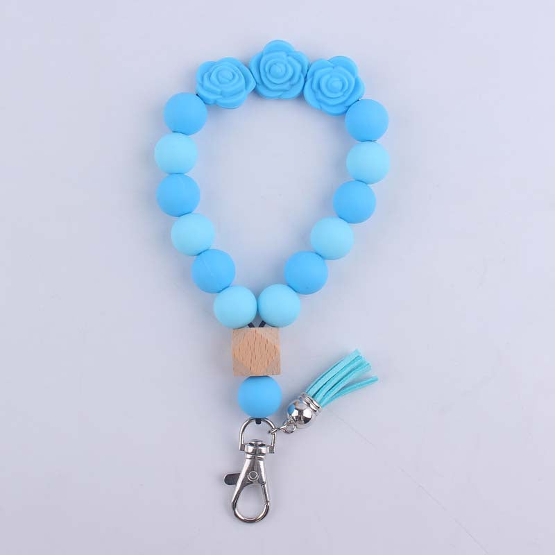 Wholesale Rose Silicone Beaded Wrist Keychain