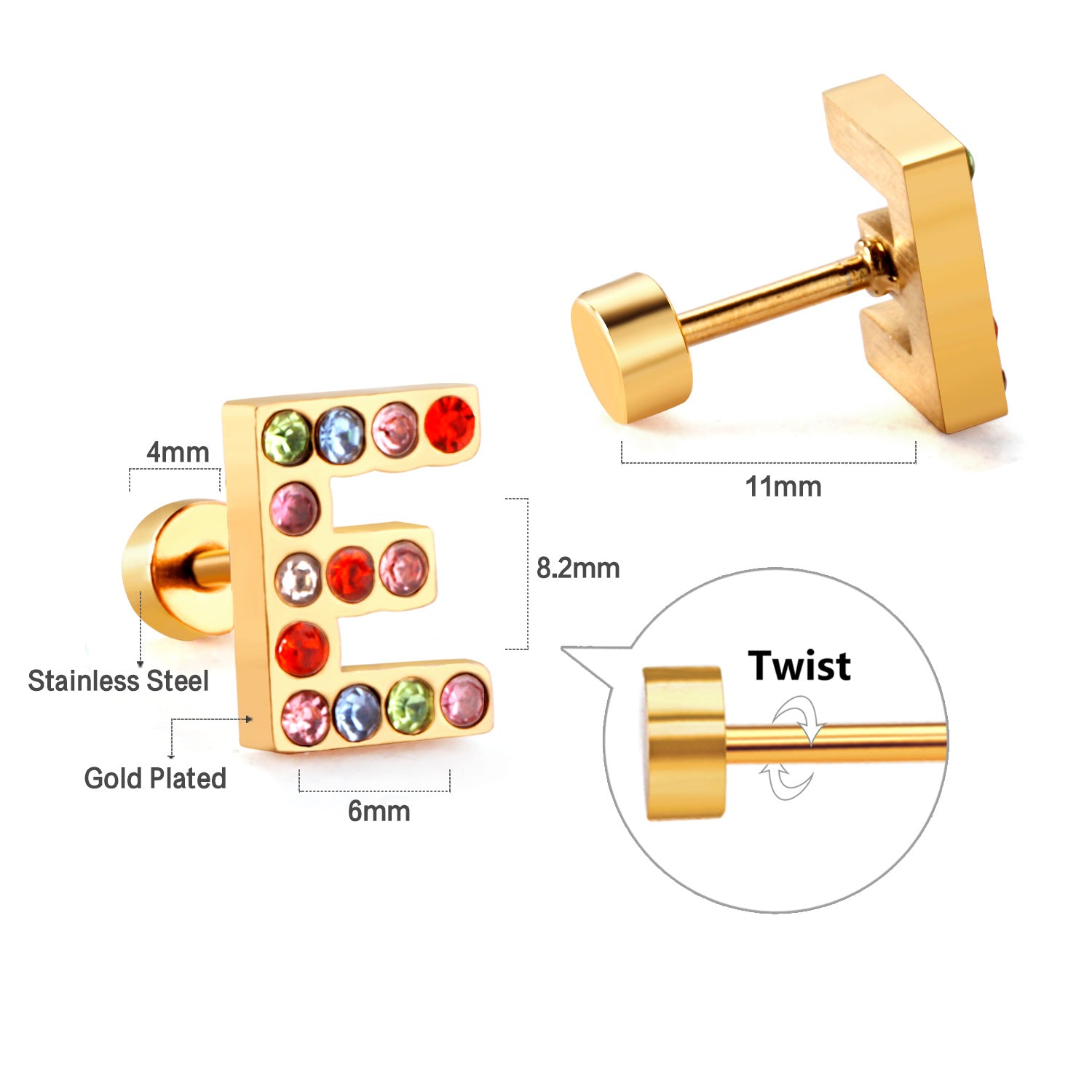 Wholesale Gold 26 Letters Stainless Steel Ear Studs Earrings