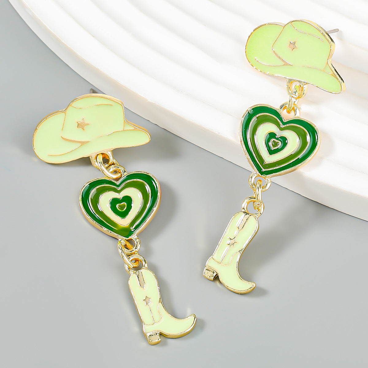 Wholesale Oil Dripping Cowboy Hat Boots Heart Alloy Earrings