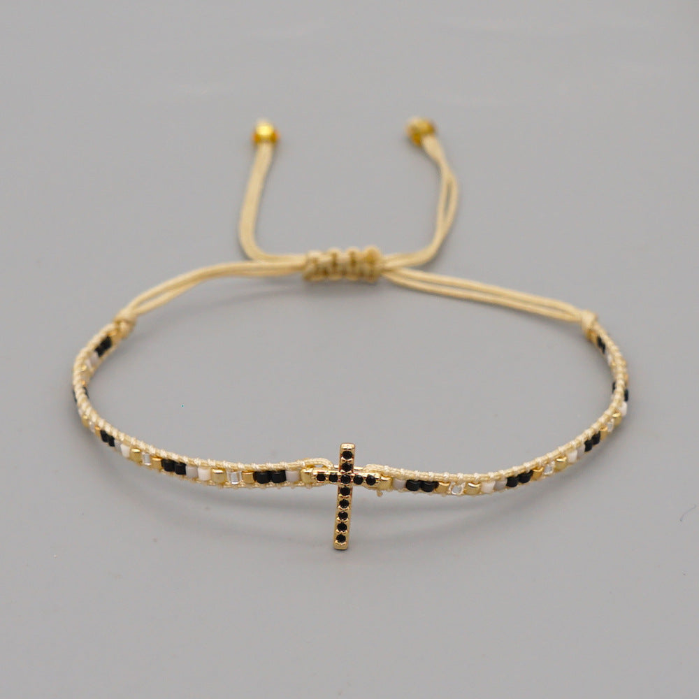 Venta al por mayor Pulsera De Cristal De Corazón Cruzado Hecho A Mano