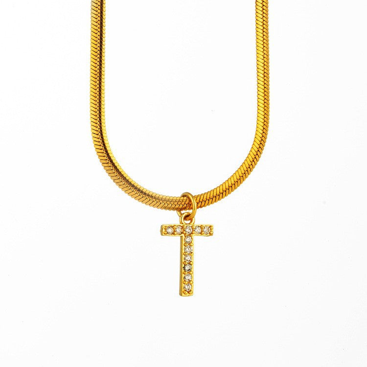 Wholesale Titanium Steel 26 Letters Flat Snake Bone 18K Gold Necklace