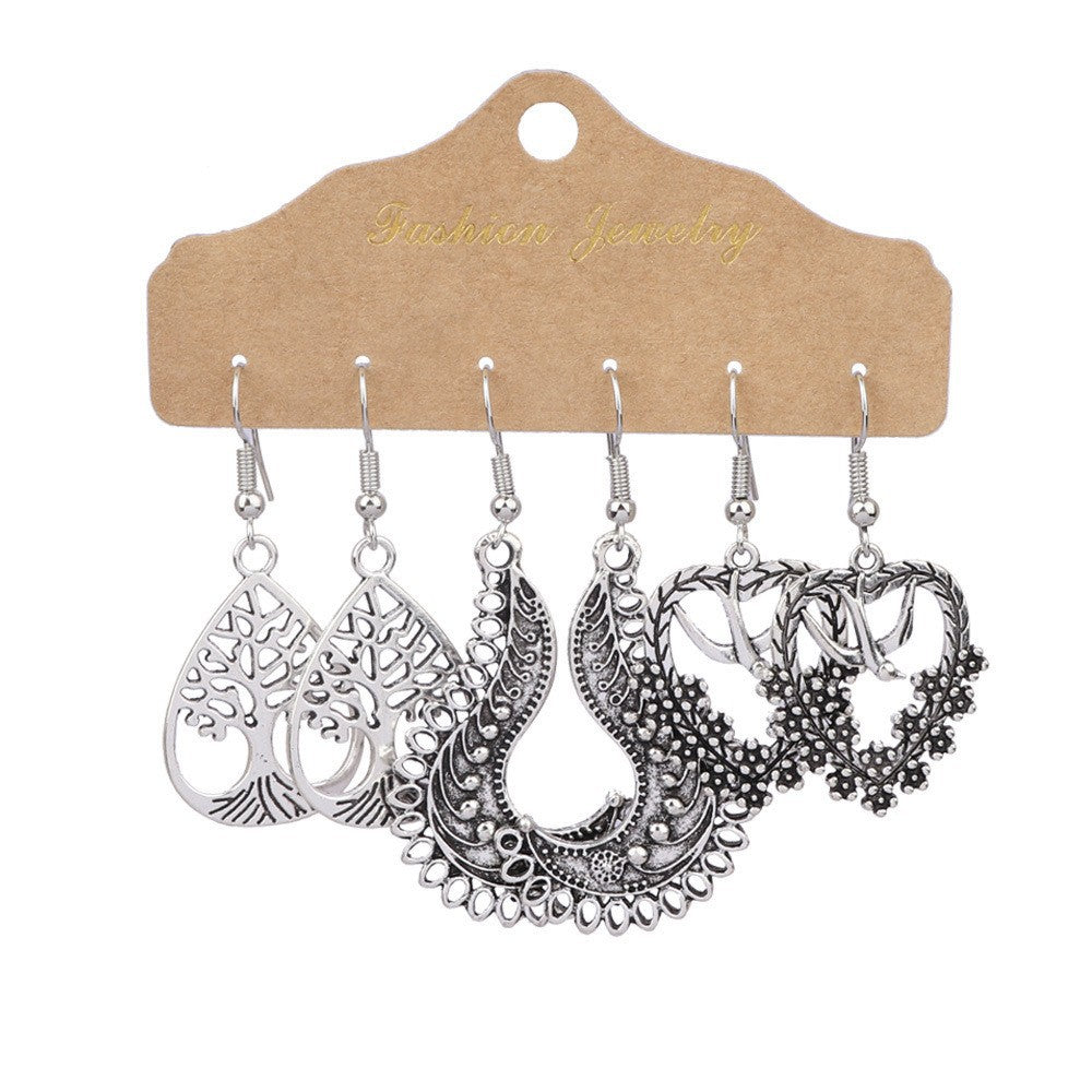 Wholesale 3 Pair Vintage Alloy Earrings