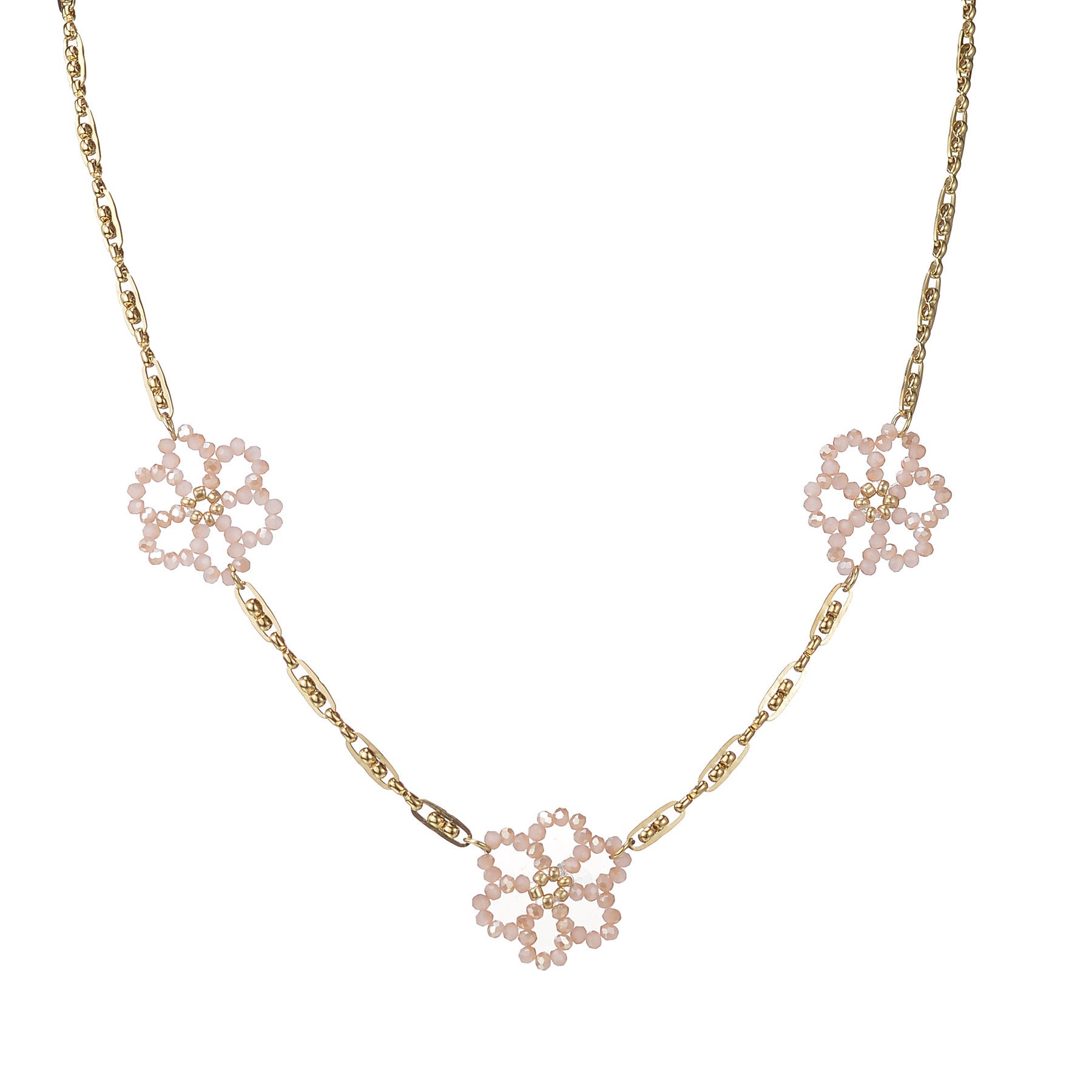 Collar floreciente de la flor de la perla del arroz cristalino rosado al por mayor del acero de titanio