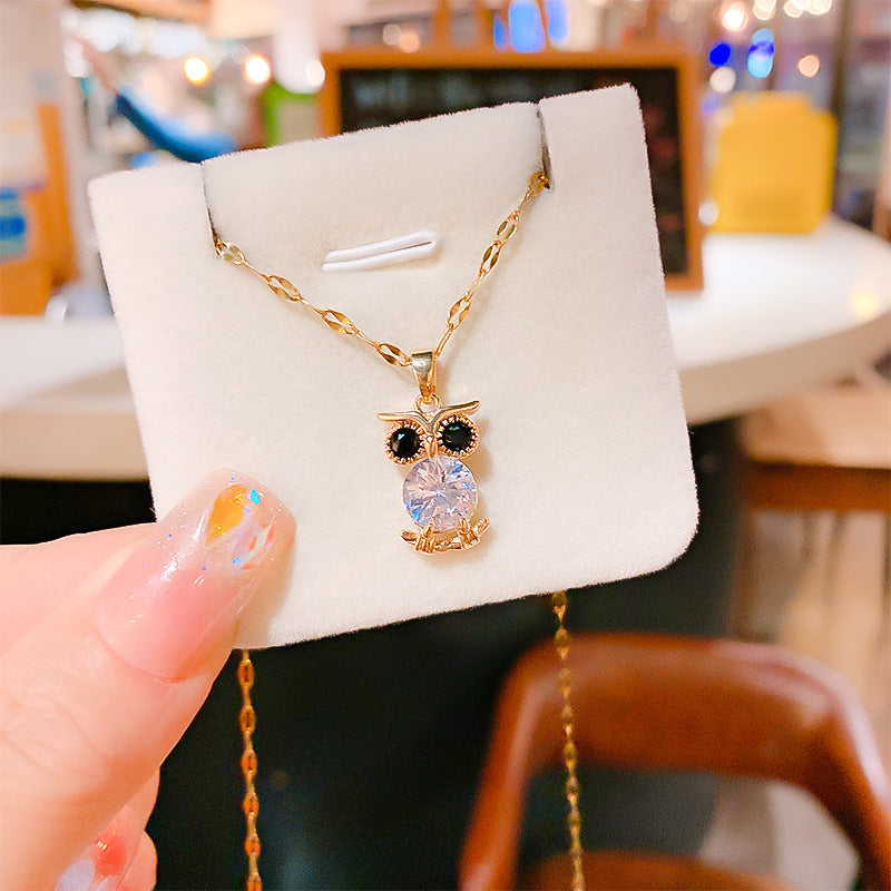 Wholesale 12pcs/pack Titanium Steel Owl Pendant Necklace Earring Set