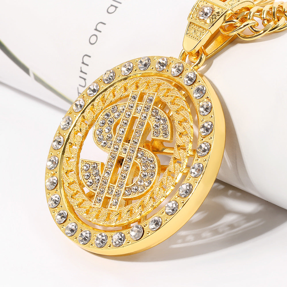 Wholesale 360 Degree Rotating Dollar Pendant Alloy Necklace