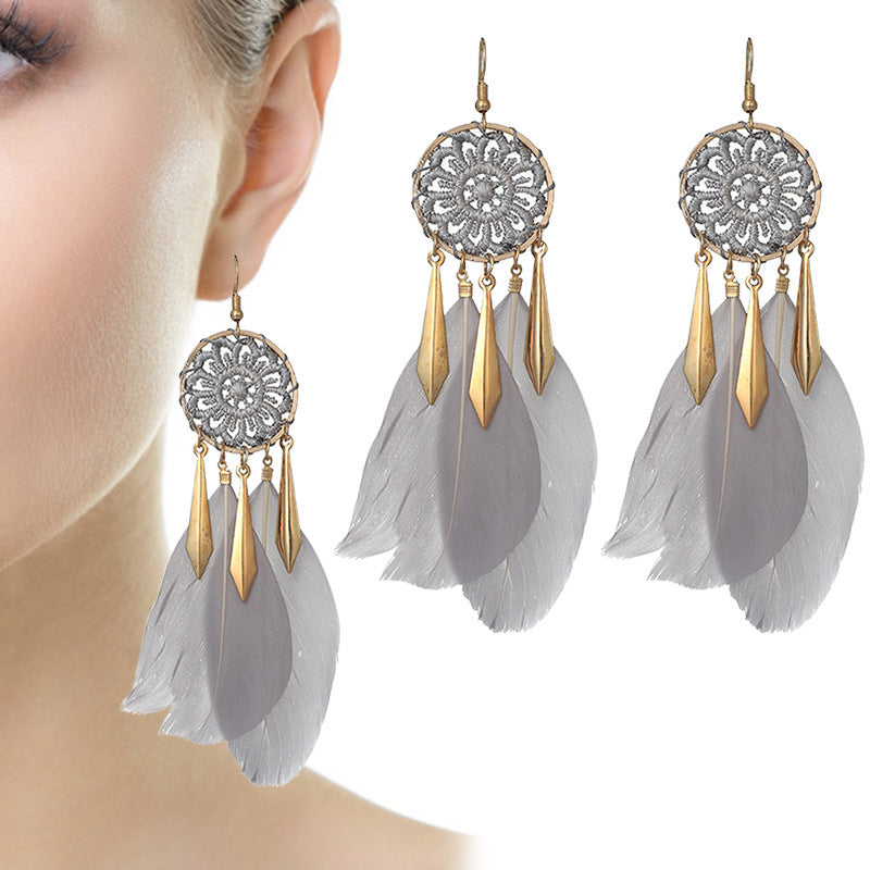 Wholesale Dream Catcher Pattern Feather Alloy Earrings