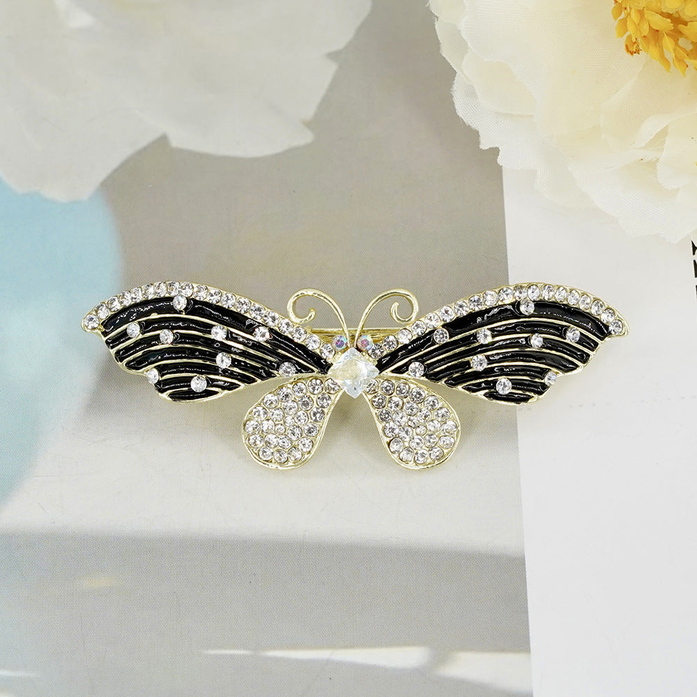 Wholesale Black Butterfly Zircon Spring Clip Alloy Hair Clip