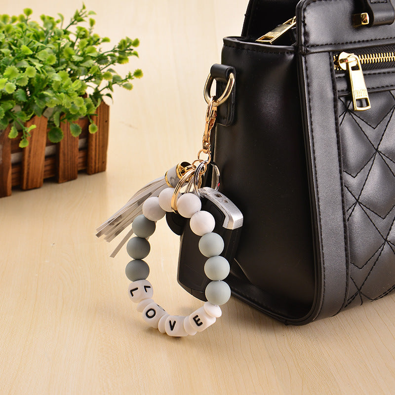 Wholesale Silicone Beaded Tassel Wrist Keychain