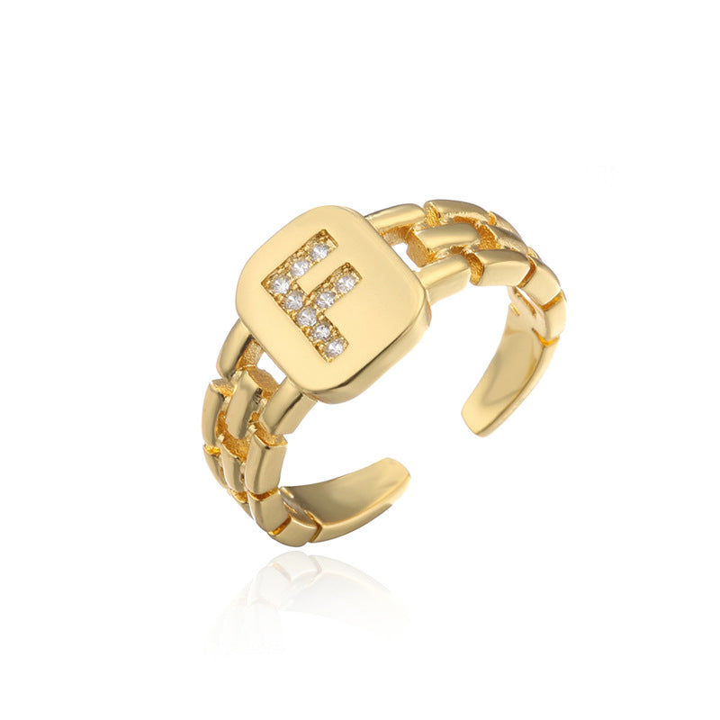 Wholesale Gold Plated 26 Letters Copper Adjustable Rings