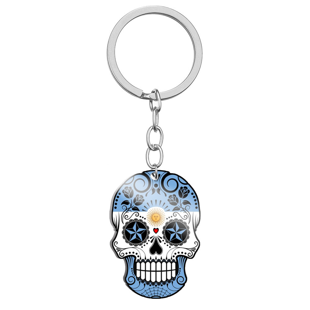 Wholesale Flag Skull Stainless Steel Keychain