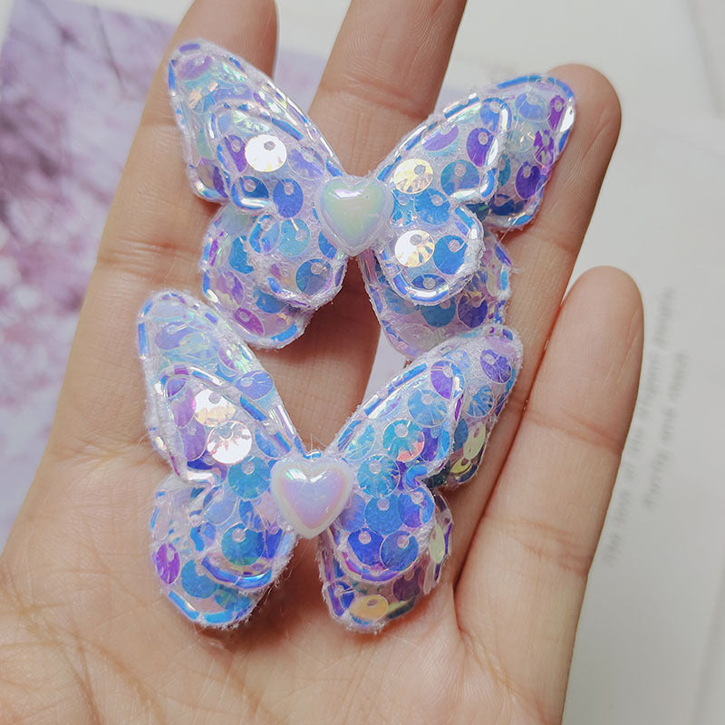 Accesorios para el cabello para niños de mariposa de doble capa con lentejuelas de concha al por mayor
