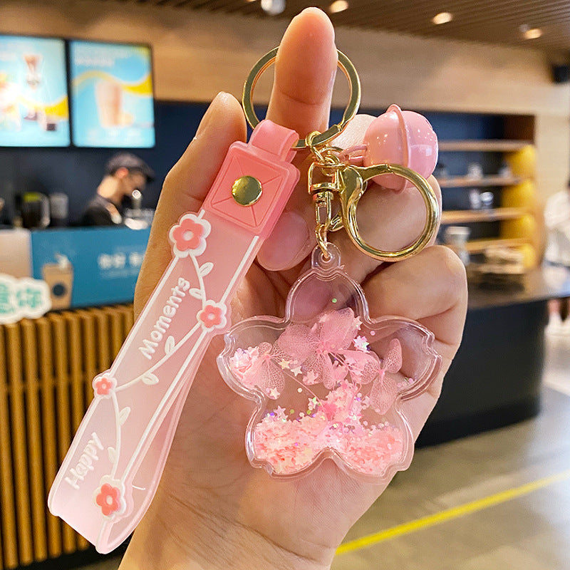 Wholesale Cherry Blossom Oil Drifting Bottle Acrylic Keychains