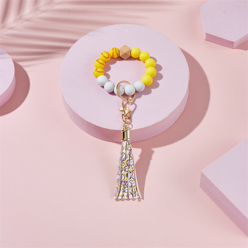 Wholesale basketball, football, rugby Silicone Beaded Wrist Keychain