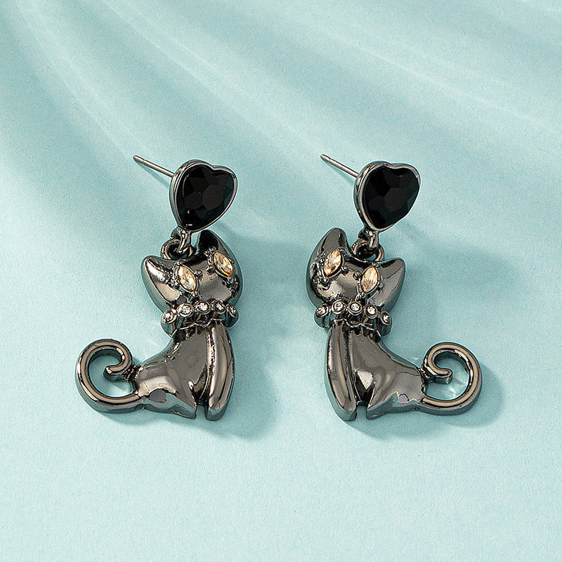Wholesale Diamond Set Cute Kitten Alloy Ear Studs