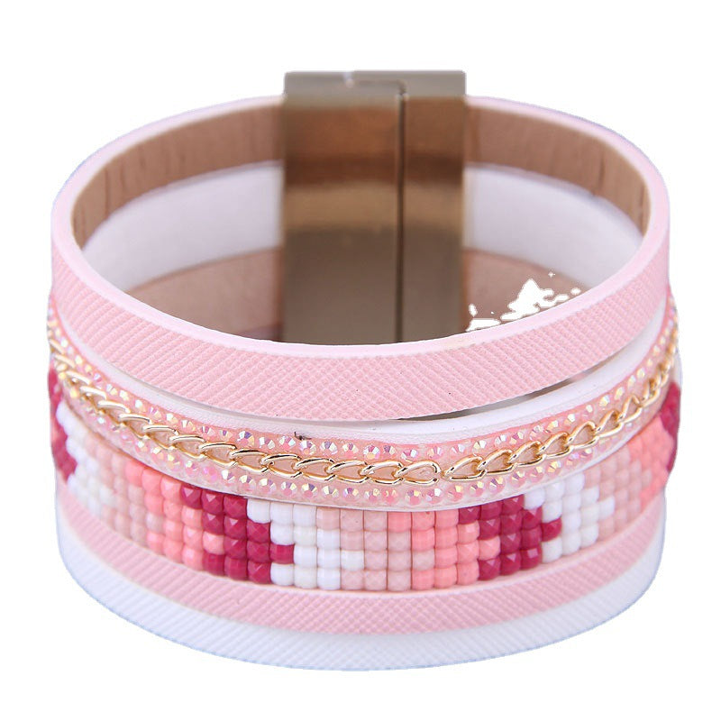 Wholesale Wide Leather Magnetic Buckle Alloy Bracelet