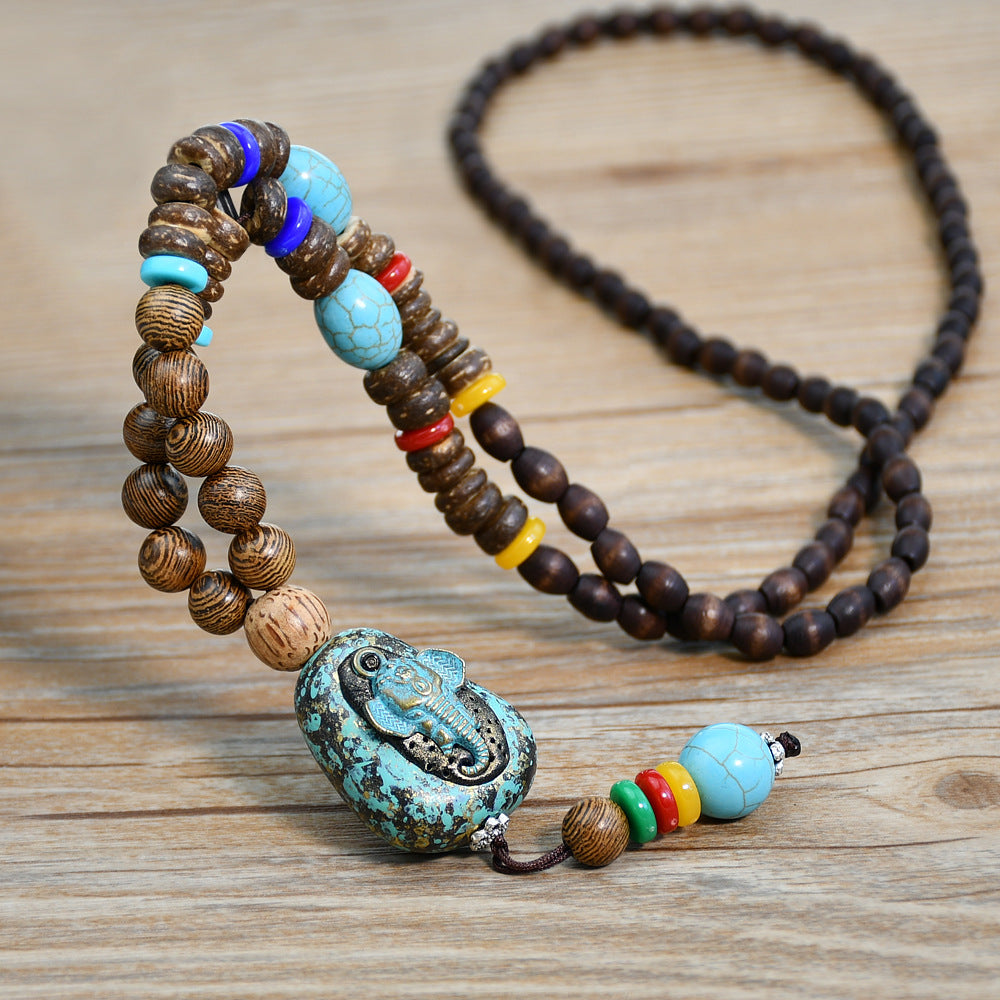 Wholesale ethnic style sweater chain handmade long wooden bead string