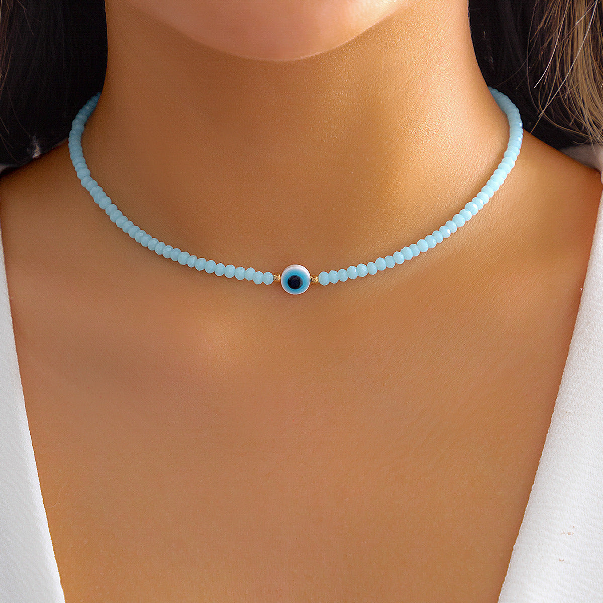 Wholesale Simple Beaded Eye Pendant Resin Necklace