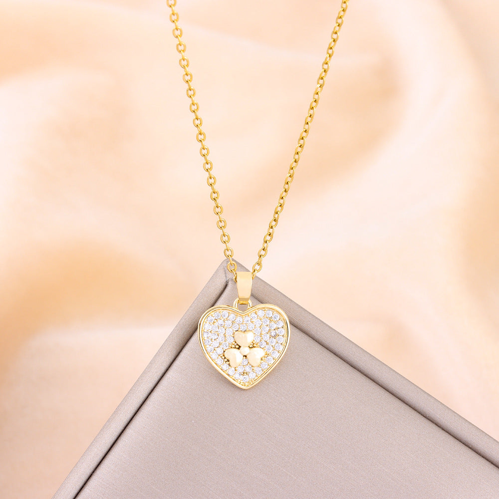 Wholesale Micro Paved Diamond Heart Titanium Steel Necklaces