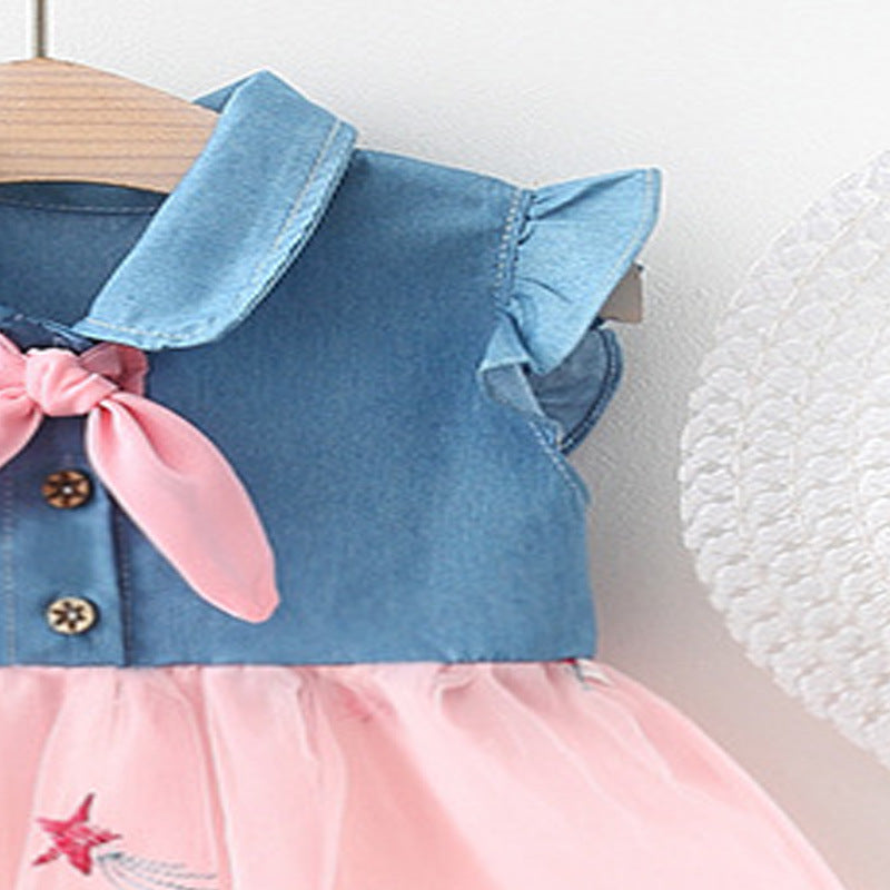 Wholesale Girls Denim Dresses Polyester Baby Clothes
