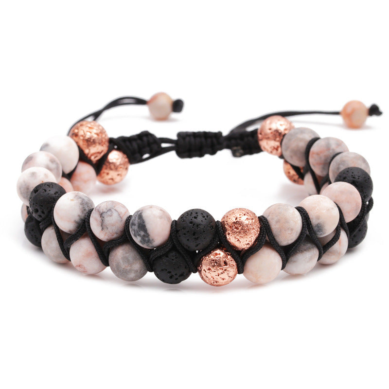 Wholesale Jewelry Two Layer Frosted Pink Volcanic Stone Bracelets