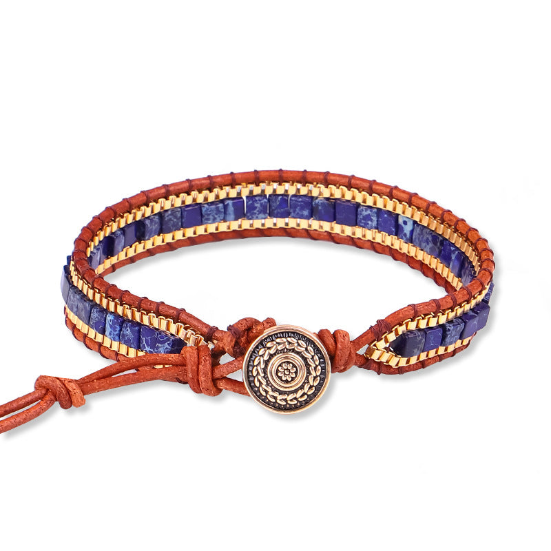 Beads de piedra del emperador al por mayor pulsera de cuero