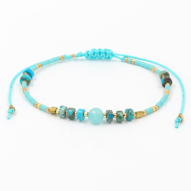 Wholesale Miyuki Rice Beads Handwoven Bohemian Style Gemstone Wax Thread Bracelet