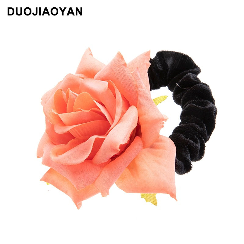 Venta al por mayor Real Fabric Rose Flowers Hair Scrunchies