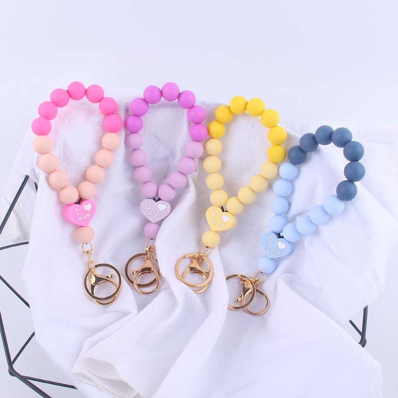 Wholesale DAD MOM Silicone Beaded Wrist Keychain