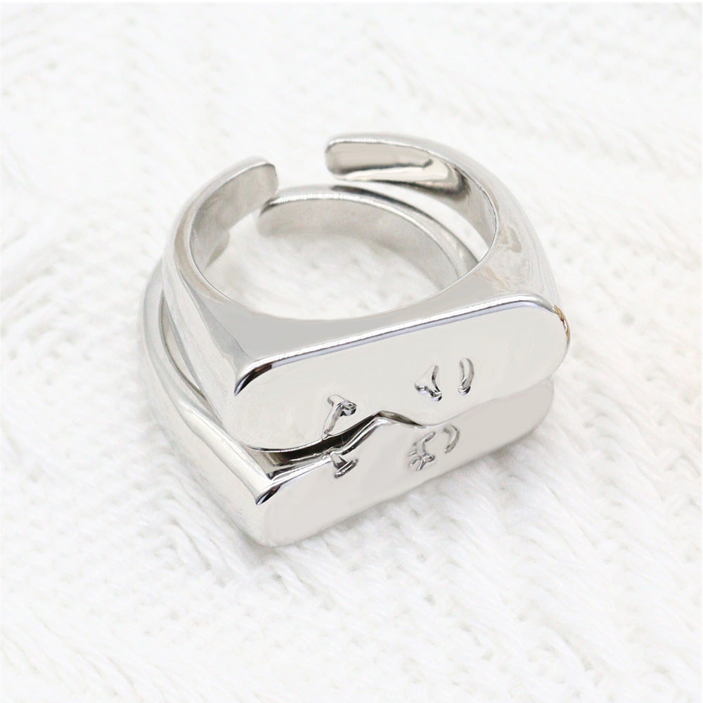 Wholesale Alloy Adjustable Face Micro Expression Couple Rings