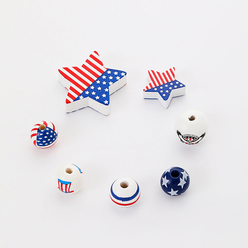 Venta al por mayor 100 piezas de cuentas de madera del Día de la Independencia Americana