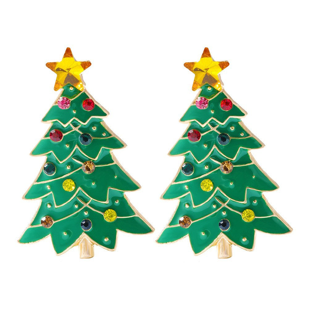 Wholesale Christmas Tree Bells Elk Lollipop Rice Beads Alloy Diamond Earrings
