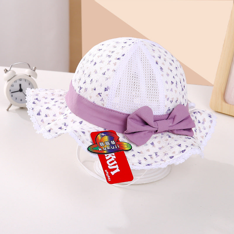 Wholesale Bowknot Lace Small Floral Mesh Kids Cotton Bucket Hat