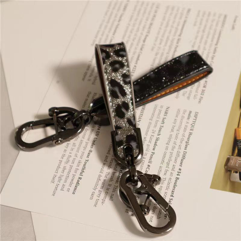 Wholesale 10PCS Zinc Alloy Double-sided Leopard Print Keychain