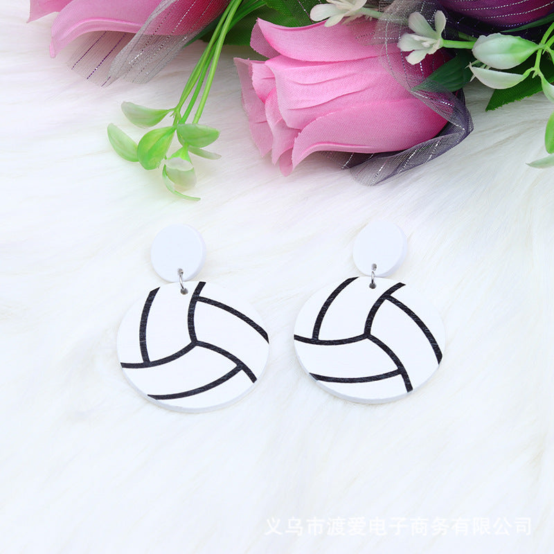 Wholesale Wood Print Basketball Soccer Ear Studs