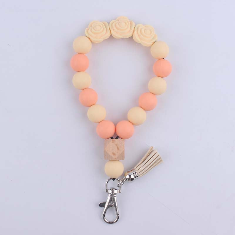 Wholesale Rose Silicone Beaded Wrist Keychain