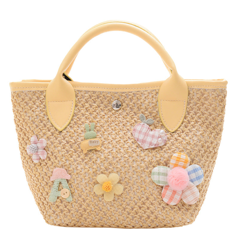 Venta al por mayor Bolsa de paja de asas de apliques de vacaciones