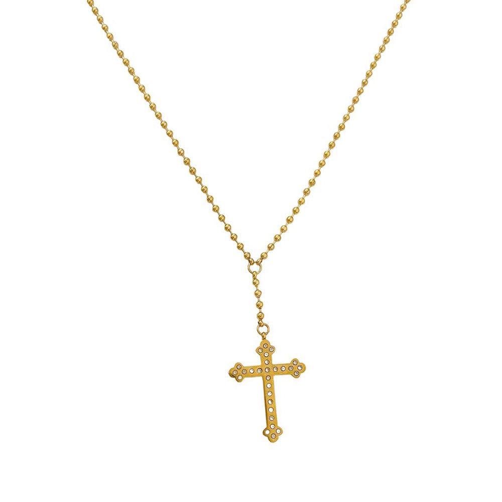 Wholesale Stainless Steel Gold Plated Cross Diamond Clavicle Necklace