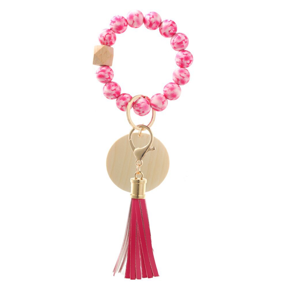 Wholesale Leopard Print Silicone Beaded Wrist Keychain