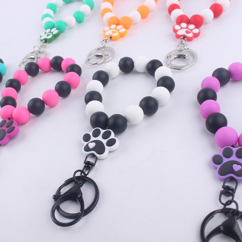 Wholesale Cartoon Silicone Dog Claw Handmade Beaded Wrist Keychain