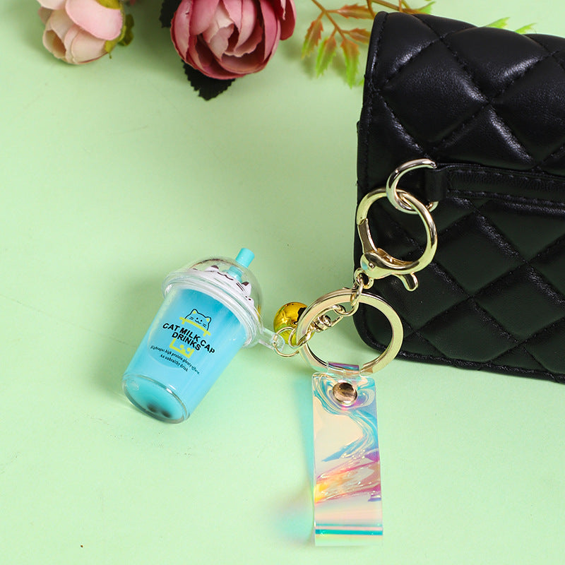 Wholesale Acrylic Oiled Cat Pearl Milk Tea Creative Keychain