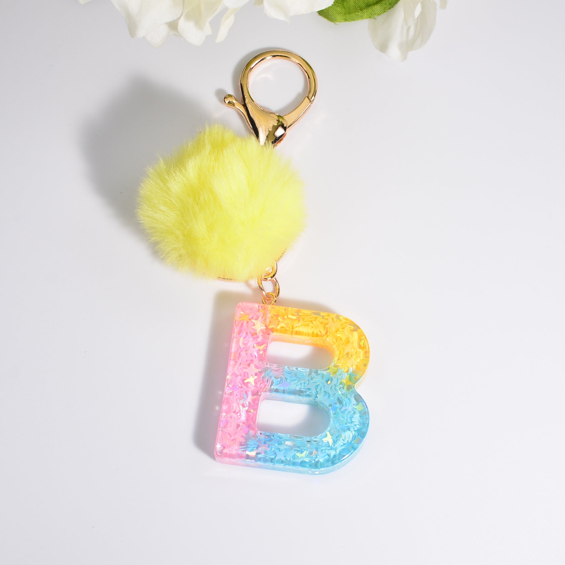 Wholesale English Alphabet Hair Ball Resin Keychain
