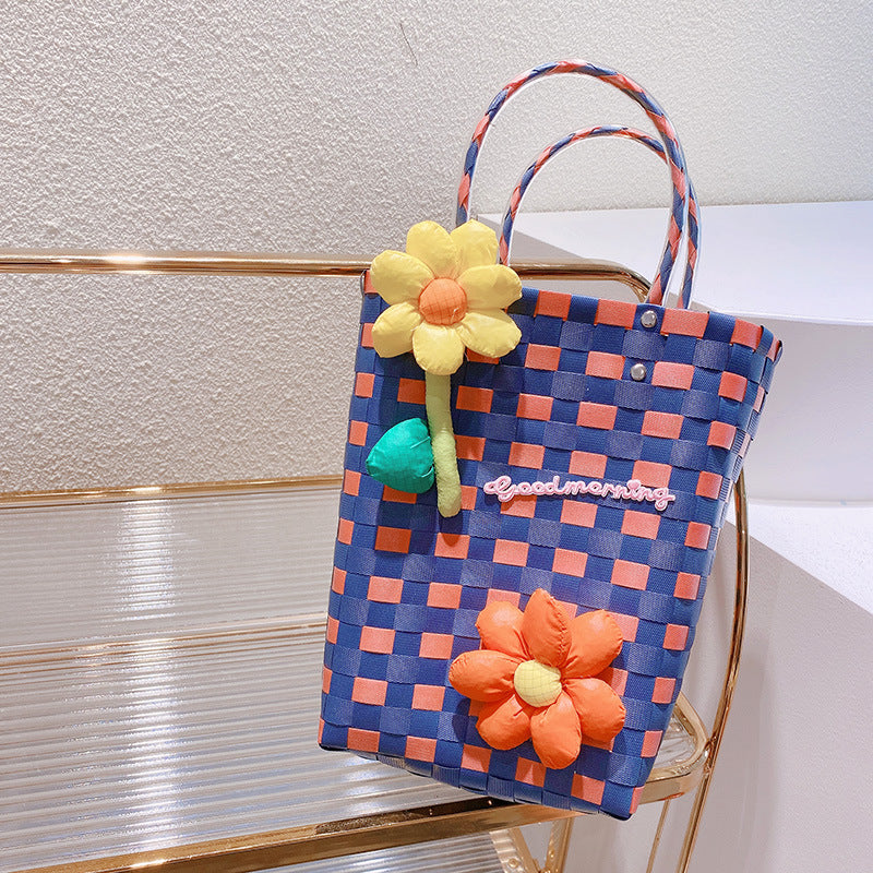 Cesta de vegetales al por mayor Summer Rainbow Nylon Woven Tote bolsas