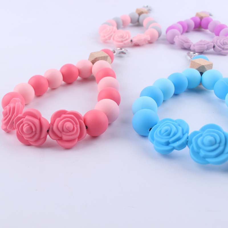 Wholesale Rose Silicone Beaded Wrist Keychain