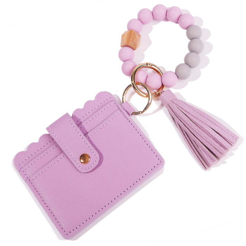 Wholesale Tassel Card Bag Silicone Beaded Wrist Key Chain