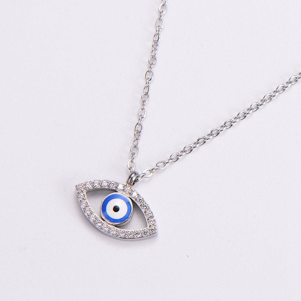Wholesale Jewelry Titanium Steel Eye Bead Diamond Necklace