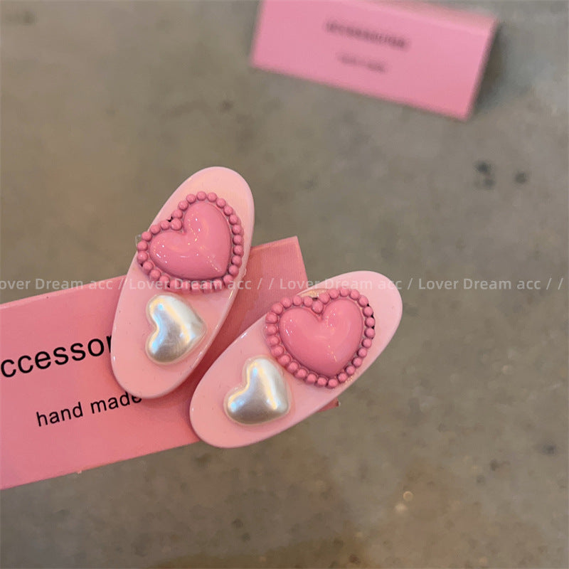 Wholesale Pink Rhinestone Letter Love Mix Material Hair Clips