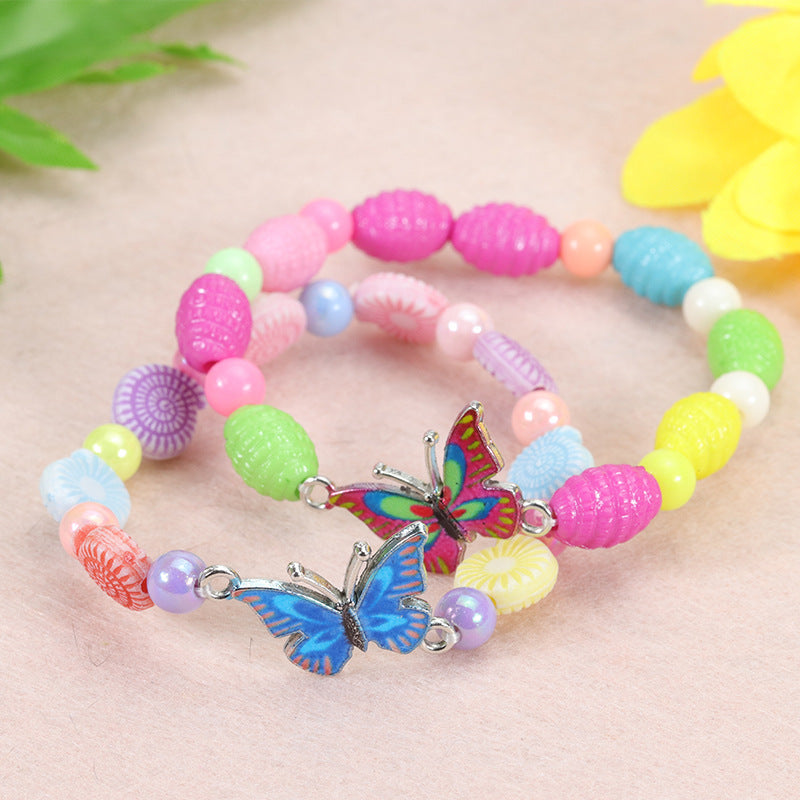 Wholesale Kids Colorful Butterfly Plastic Beaded Bracelet