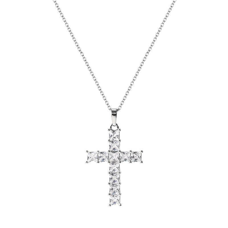 Wholesale Full Diamond Square Zircon Cross Necklace